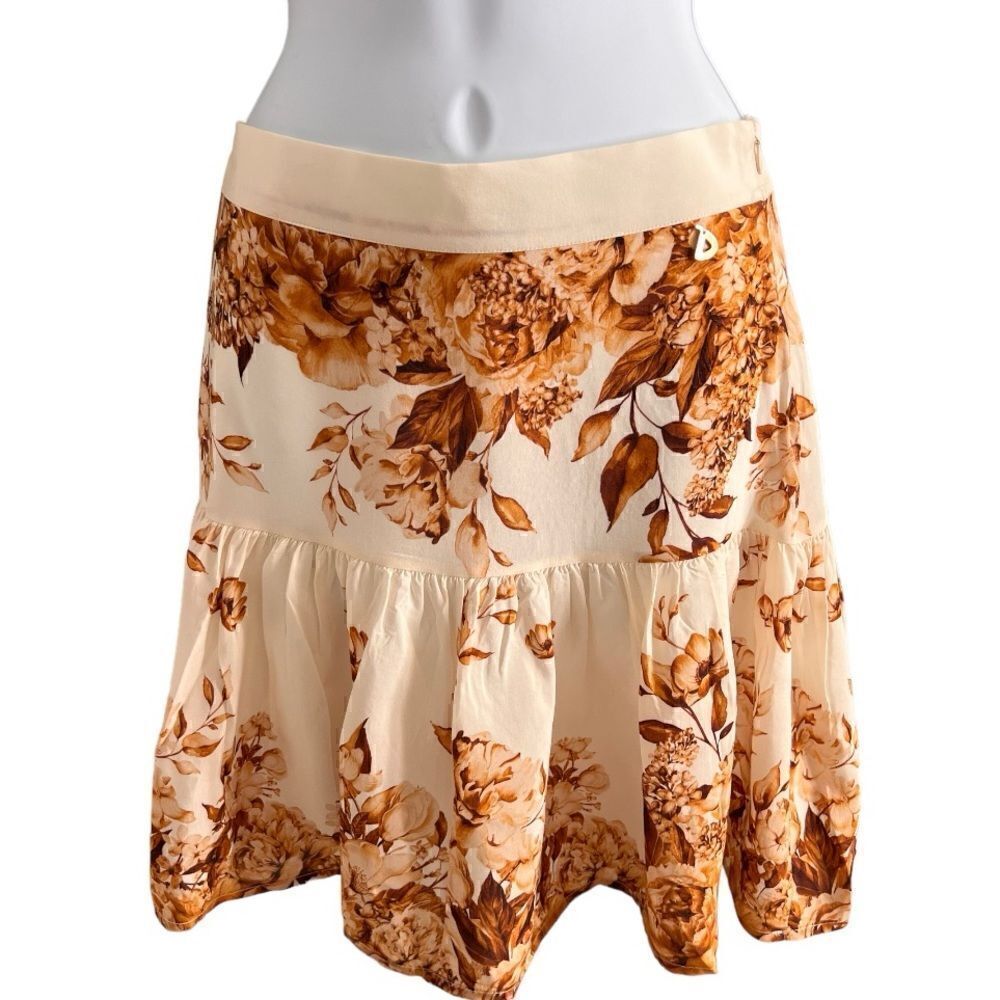 DIXIE Mini Skirt Beige Brown Floral Printed 90’s Style Size M.